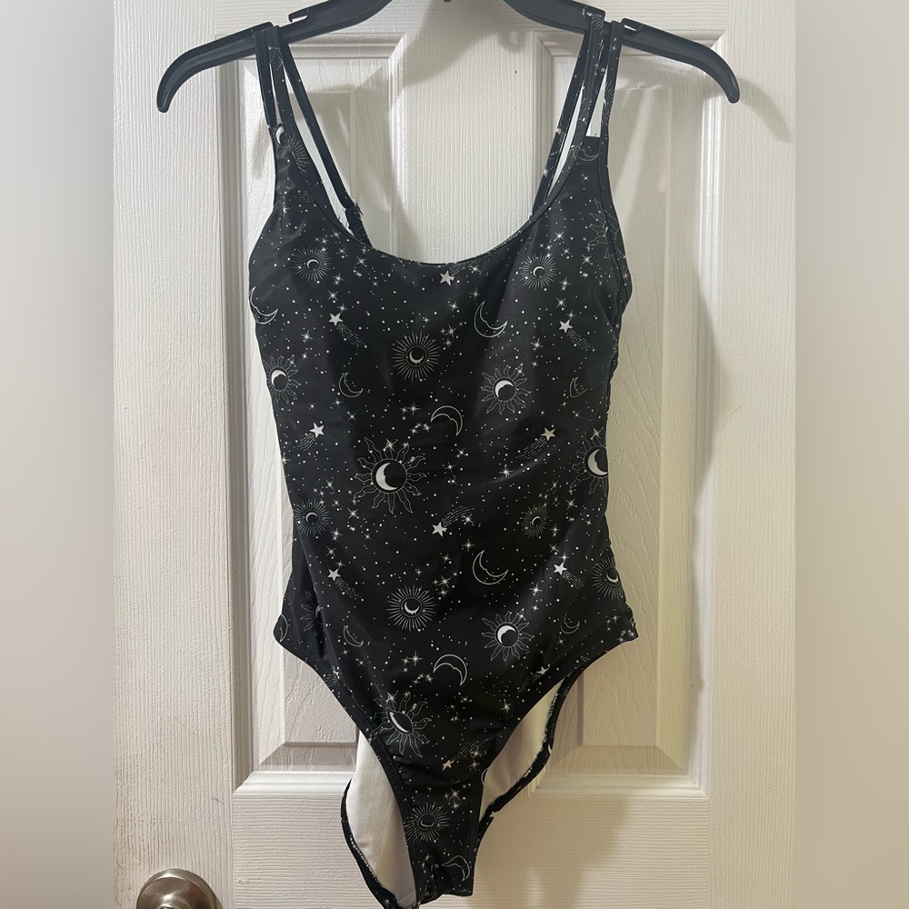 Black Celestial Print Swimsuit NWOT